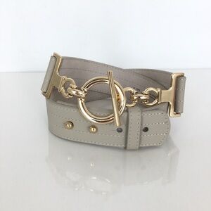 LoveStrength Revolve Leather Adjustable Belt Taupe Gold Women’s Size Medium